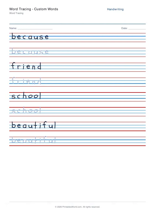 Free printable handwriting practice — Schoolbell — PDF download