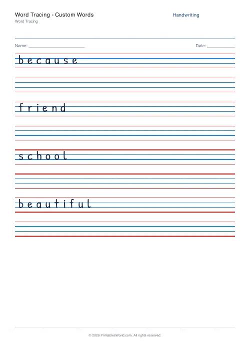 Free printable handwriting practice (Blank (copy only)), PDF download