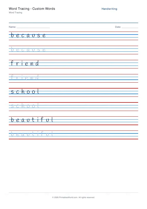 Free printable handwriting practice (Handlee), PDF download