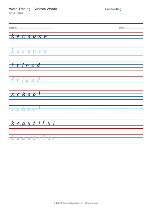 Free printable handwriting practice (Kalam), PDF download
