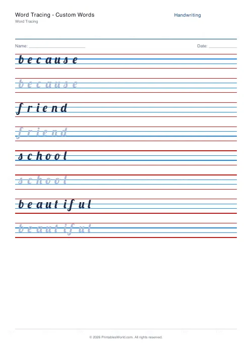 Free printable handwriting practice (Lobster (cursive)), PDF download