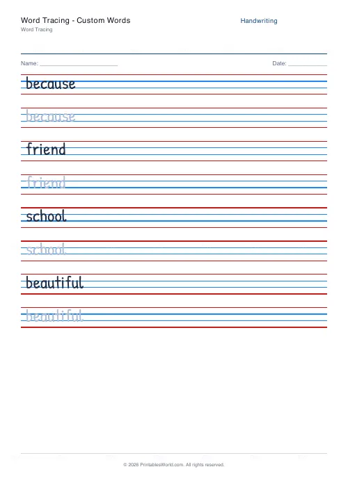 Free printable handwriting practice (Cursive (joined)), PDF download