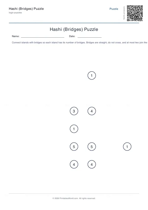 Free printable hashi bridges puzzle (Medium), PDF download