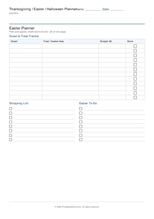 Free printable holiday planner pack — Easter — PDF download