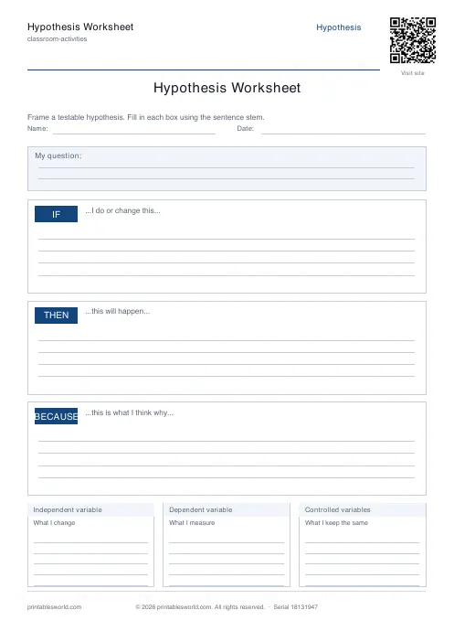 Free printable hypothesis Worksheet PDF — sheet 1