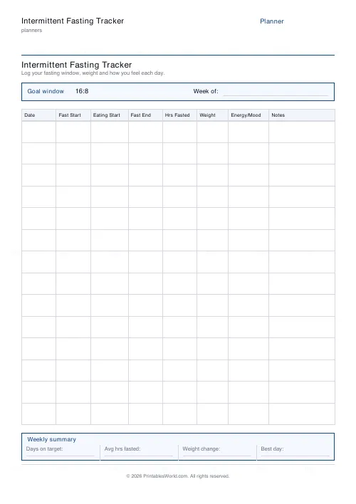 Free printable intermittent fasting tracker — PDF download