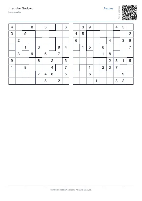 Free printable irregular sudoku puzzle — PDF download