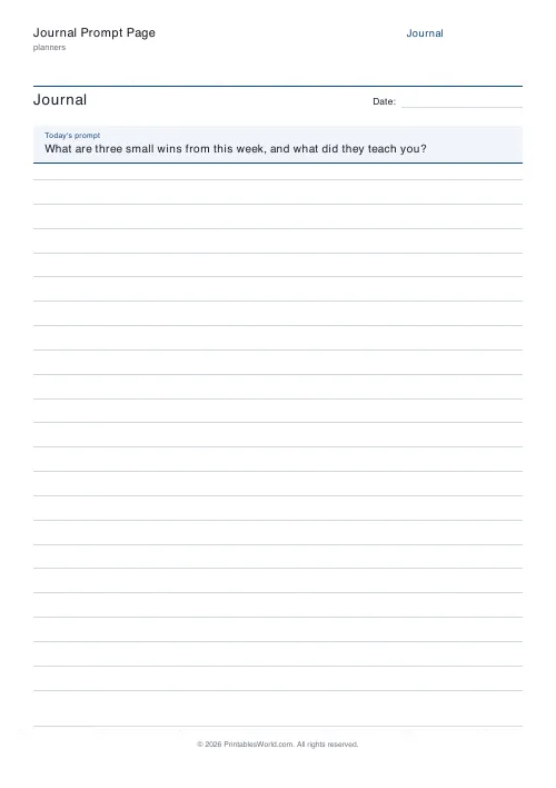 Free printable journal prompt page — Wide lines — PDF download