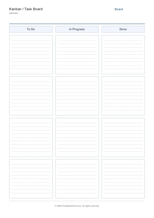 Free printable kanban / task board — PDF download