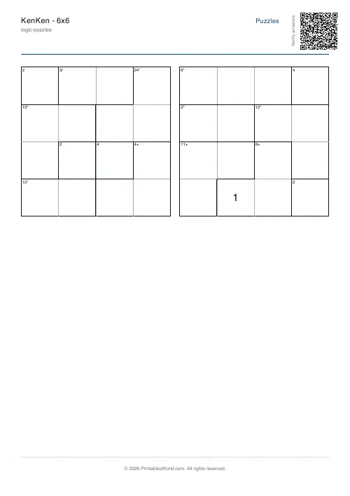 Free printable kenken puzzle — 4x4, with answer key — PDF download
