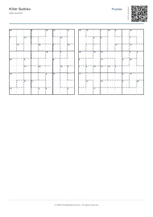 Free printable killer sudoku puzzle, PDF download