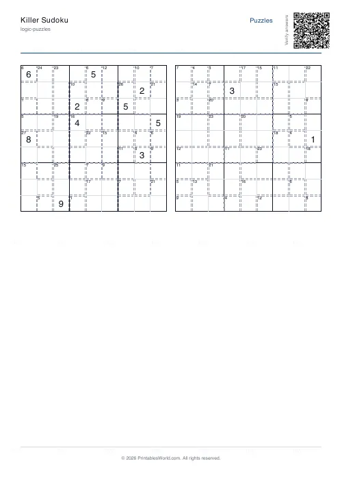 Free printable killer sudoku puzzle (with answer key), PDF download