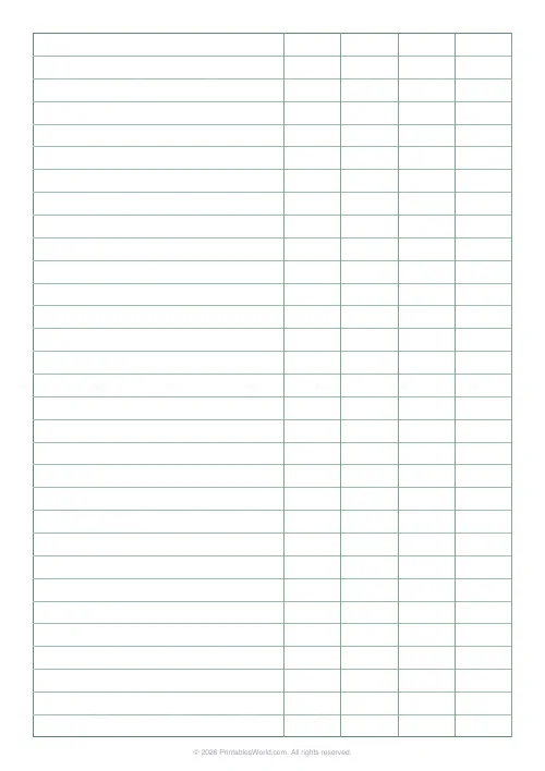 Free printable accounting ledger paper (No pence divider), PDF download
