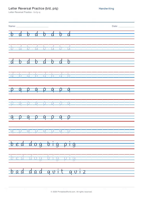 Free printable handwriting practice (Handlee), PDF download