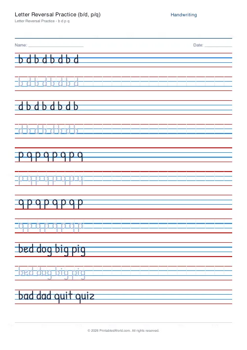 Free printable handwriting practice (Cursive (joined)), PDF download