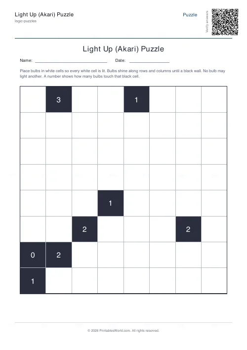 Free printable akari light up puzzle (Easy), PDF download