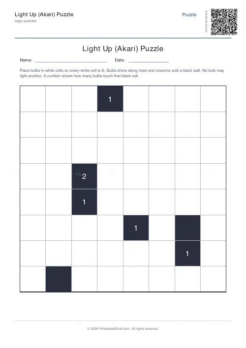 Free printable akari light up puzzle (Medium), PDF download