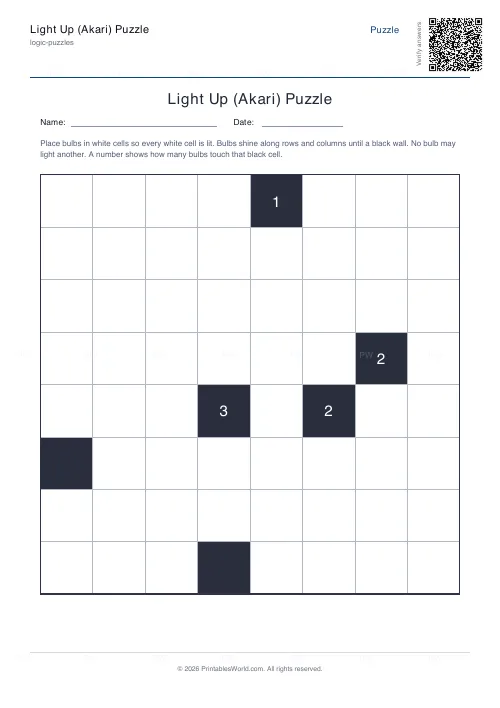 Free printable akari light up puzzle (8x8), PDF download