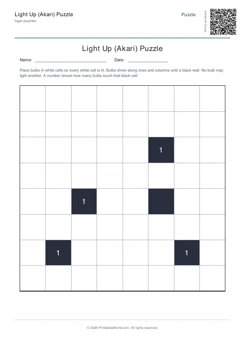 Free printable akari light up puzzle (Easy, with answer key), PDF download