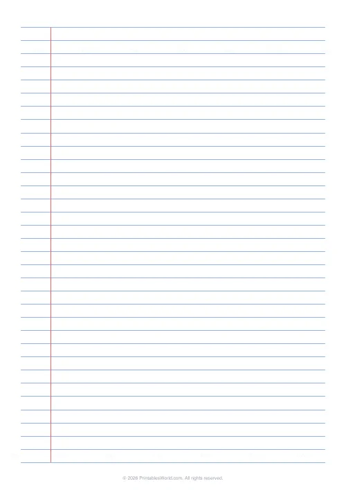 Free printable lined paper — With margin line — PDF download