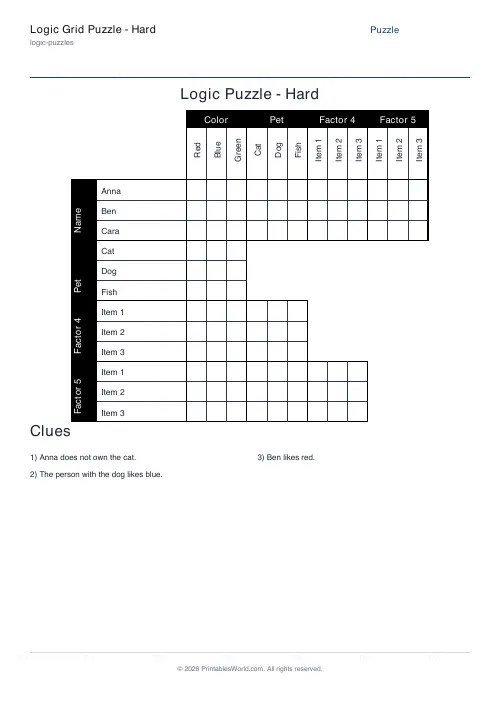 Free printable logic grid puzzle — 3 items, with answer key — PDF download