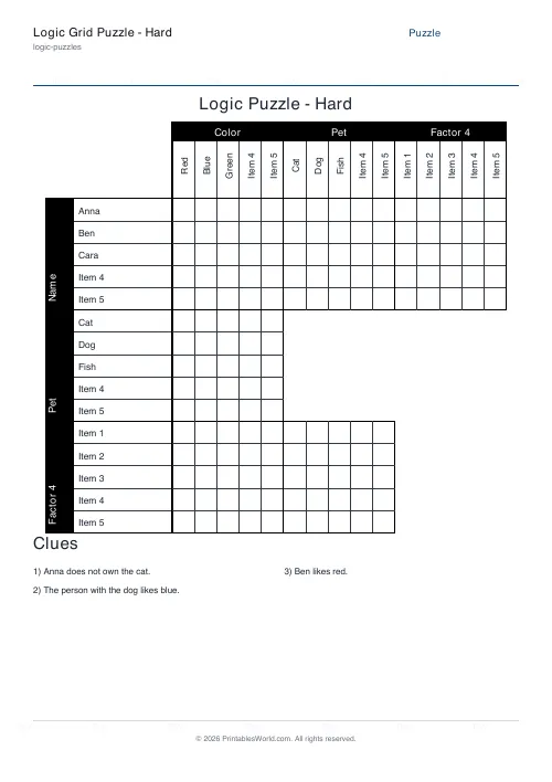 Free printable logic grid puzzle — 4 categories — PDF download