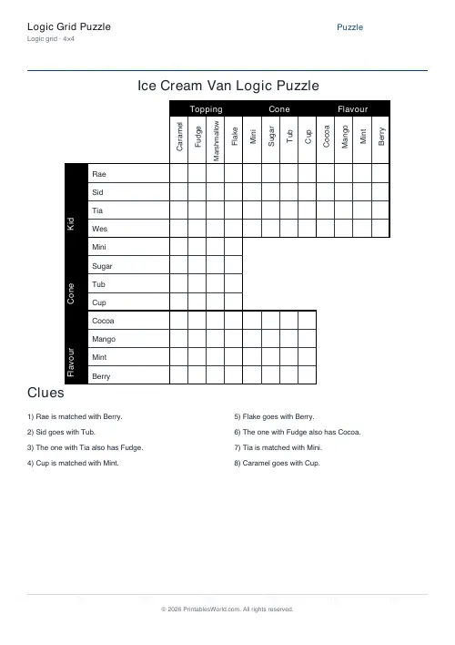 Free printable Ice Cream Van logic grid puzzle — 4×4 — PDF download