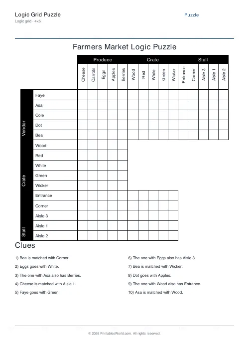 Free printable Farmers Market logic grid puzzle — 4×5 — PDF download