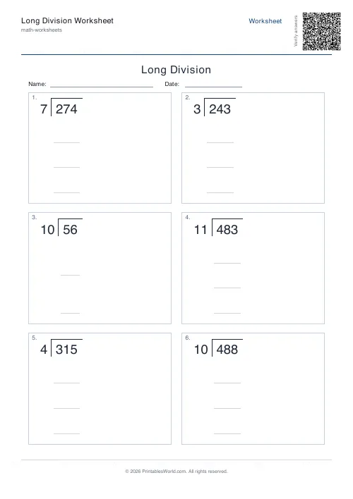 Free printable long division worksheet — 999 — PDF download