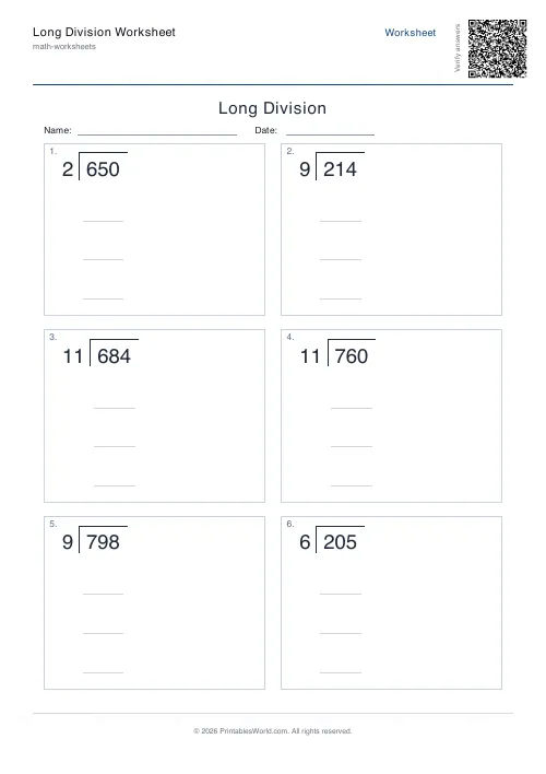 Free printable long division worksheet — 12 — PDF download