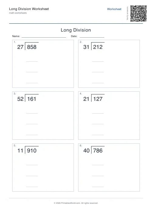 Free printable long division worksheet — 99 — PDF download