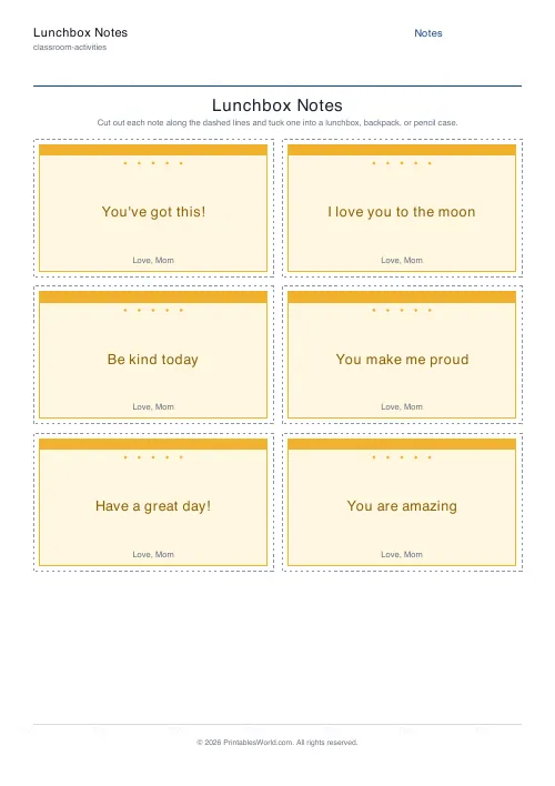 Free printable lunchbox notes — PDF download
