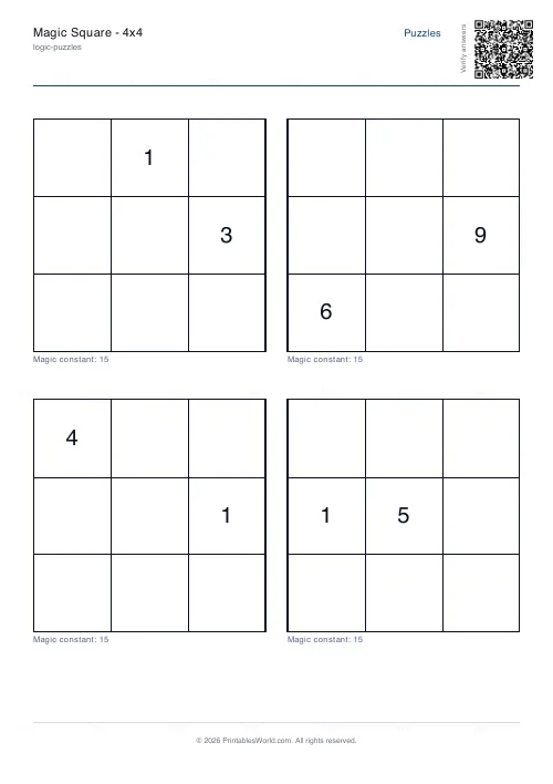 Free printable magic square puzzle (3x3), PDF download
