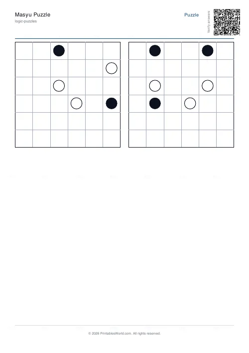 Free printable masyu loop puzzle (6x6), PDF download