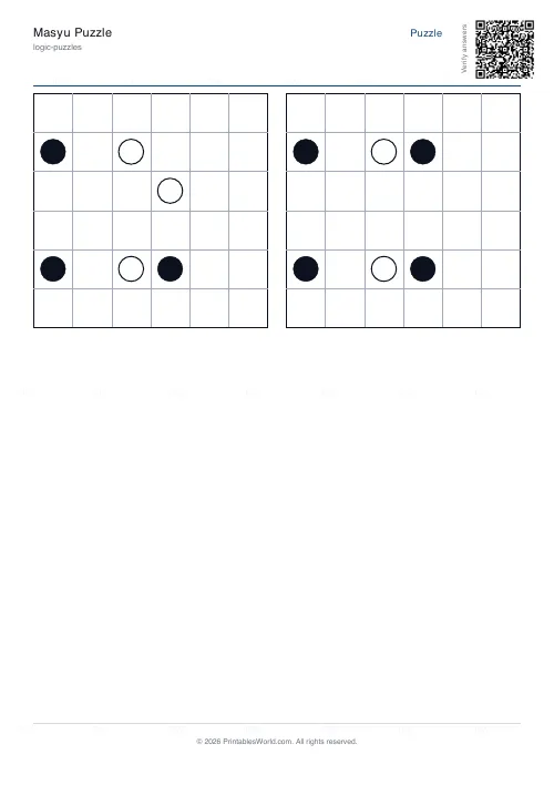 Free printable masyu loop puzzle (6x6, with answer key), PDF download