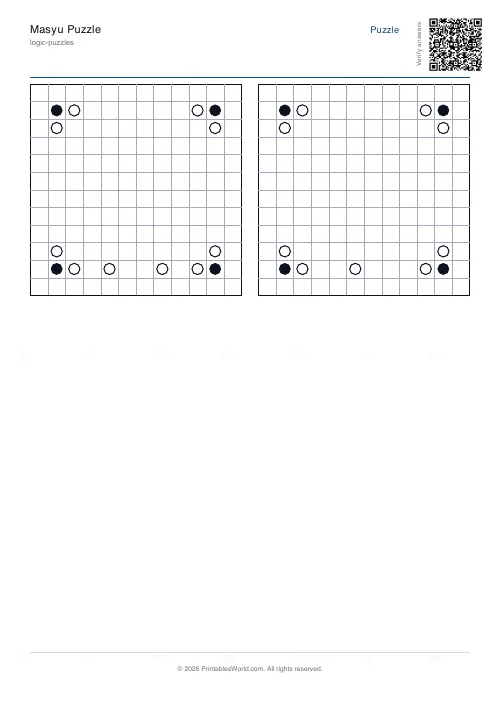 Free printable masyu loop puzzle (12x12, with answer key), PDF download
