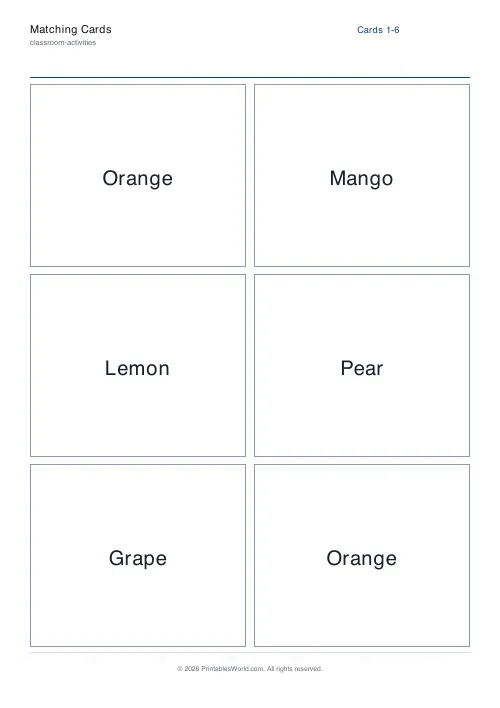 Free printable matching card deck — 6 (3×2) — PDF download
