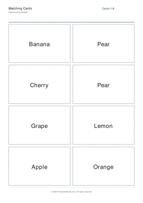 Free printable matching card deck — 8 (4×2) — PDF download