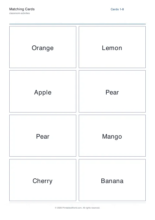 Free printable matching card deck — 2 — PDF download