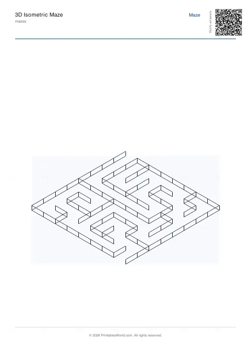 Free printable 3D isometric maze (8×8, with answer key), PDF download