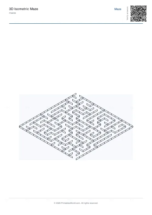 Free printable 3D isometric maze (16×16, with answer key), PDF download