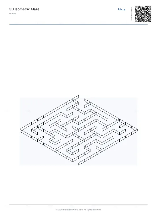 Free printable 3D isometric maze (Medium), PDF download