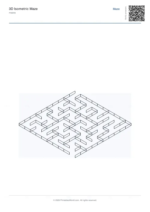 Free printable 3D isometric maze (Hard), PDF download
