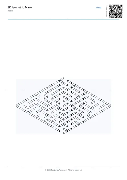 Free printable 3D isometric maze (12×12), PDF download