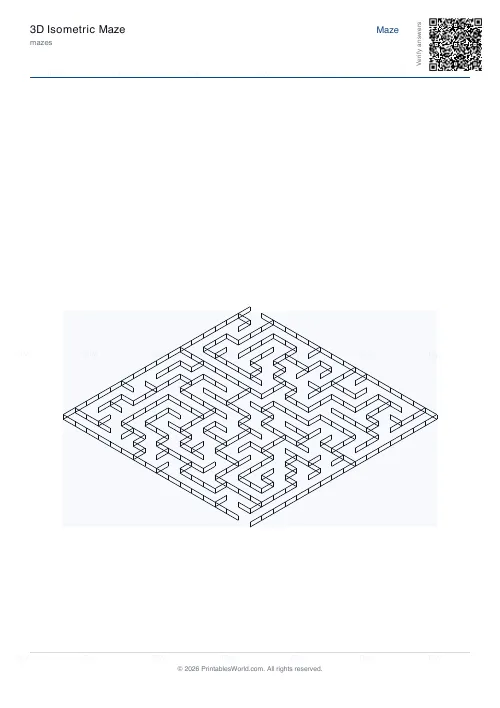 Free printable 3D isometric maze (16×16), PDF download