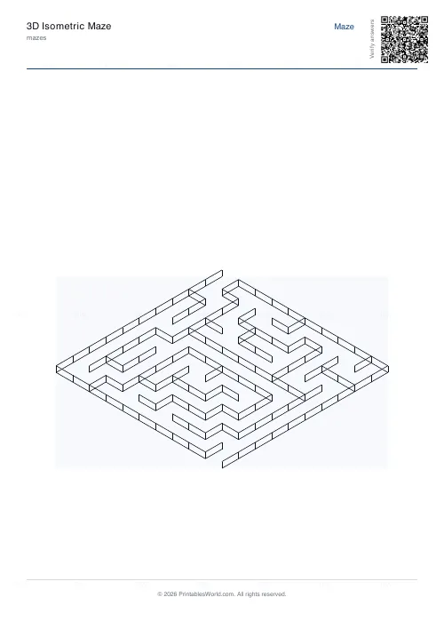 Free printable 3D isometric maze (Easy, with answer key), PDF download