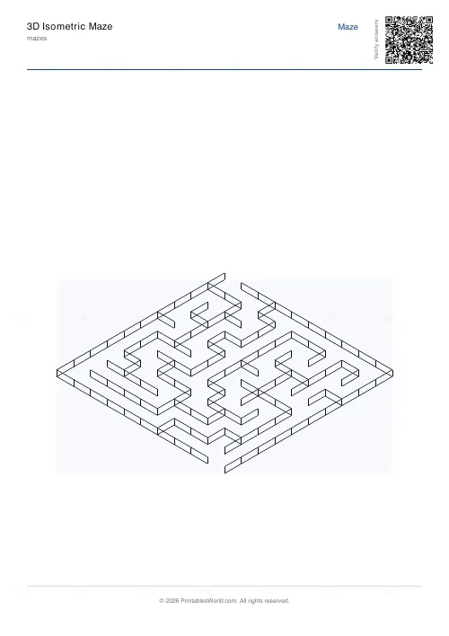 Free printable 3D isometric maze (Medium, with answer key), PDF download