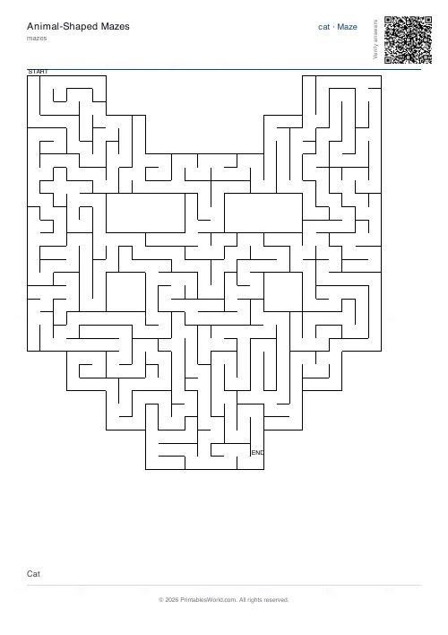 Free printable animal maze (Cat), PDF download
