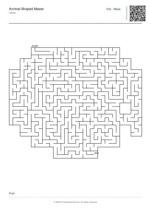 Free printable animal maze (Fish), PDF download
