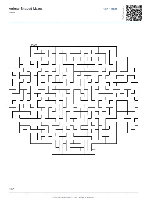 Free printable animal maze (Fish, with answer key), PDF download